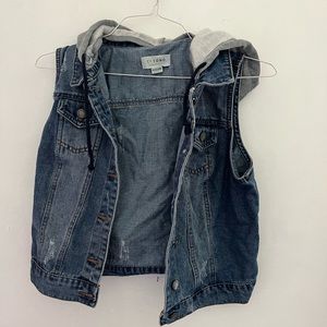 Sleeveless Denim Jacket with Detachable Hoodie